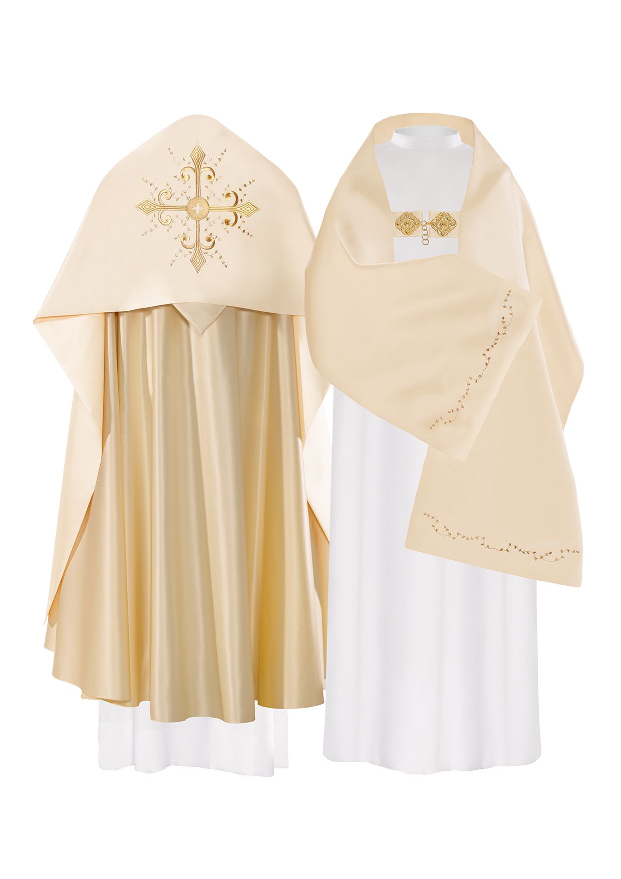 Welon liturgiczny Krzyż - ecru satyna (34)