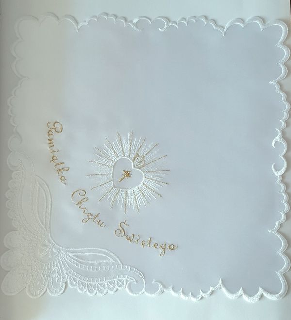 Szatka do chrztu biała- Serce - kwadrat