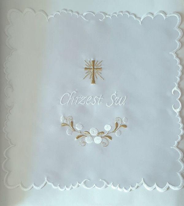 Szatka do chrztu biała- krzyż - kwadrat