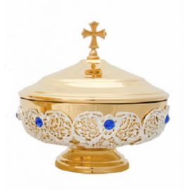 Patena zdobiona, mosiężna, pozłacana - 14 cm