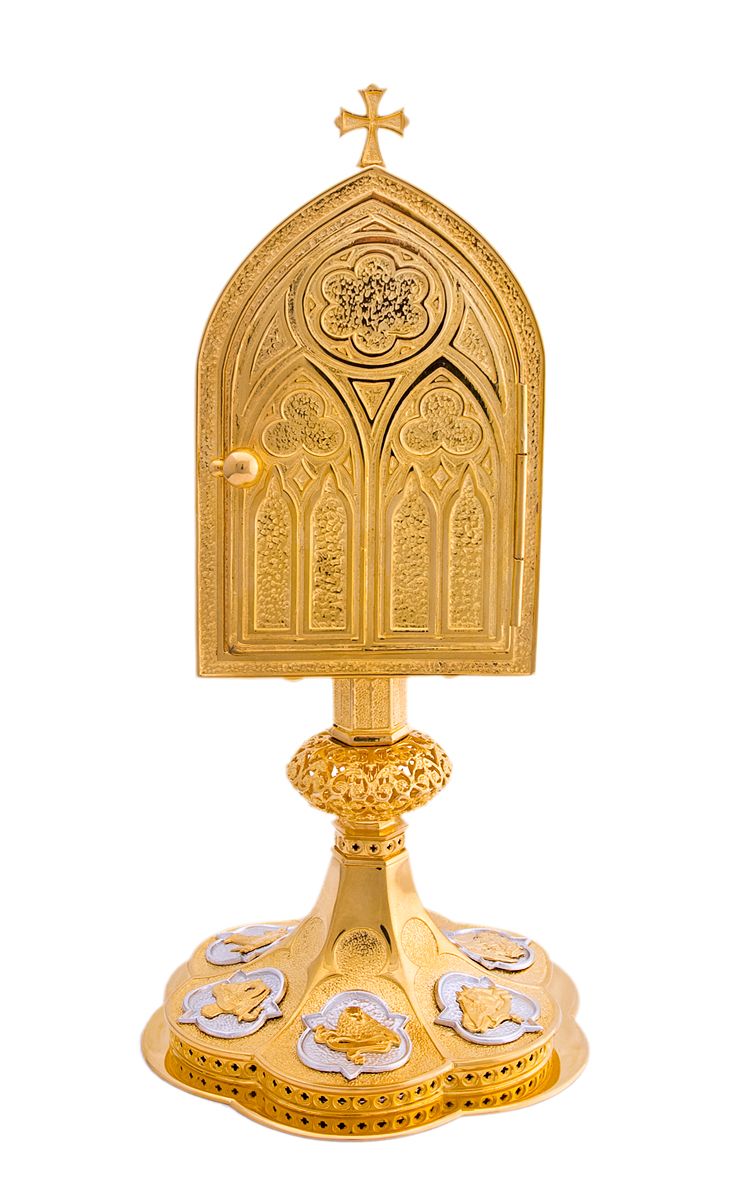 Kustodia mosiężna, pozłacana - 29 cm - zdjęcie 2 - Kustodia mosiężna, pozłacana - 29 cm