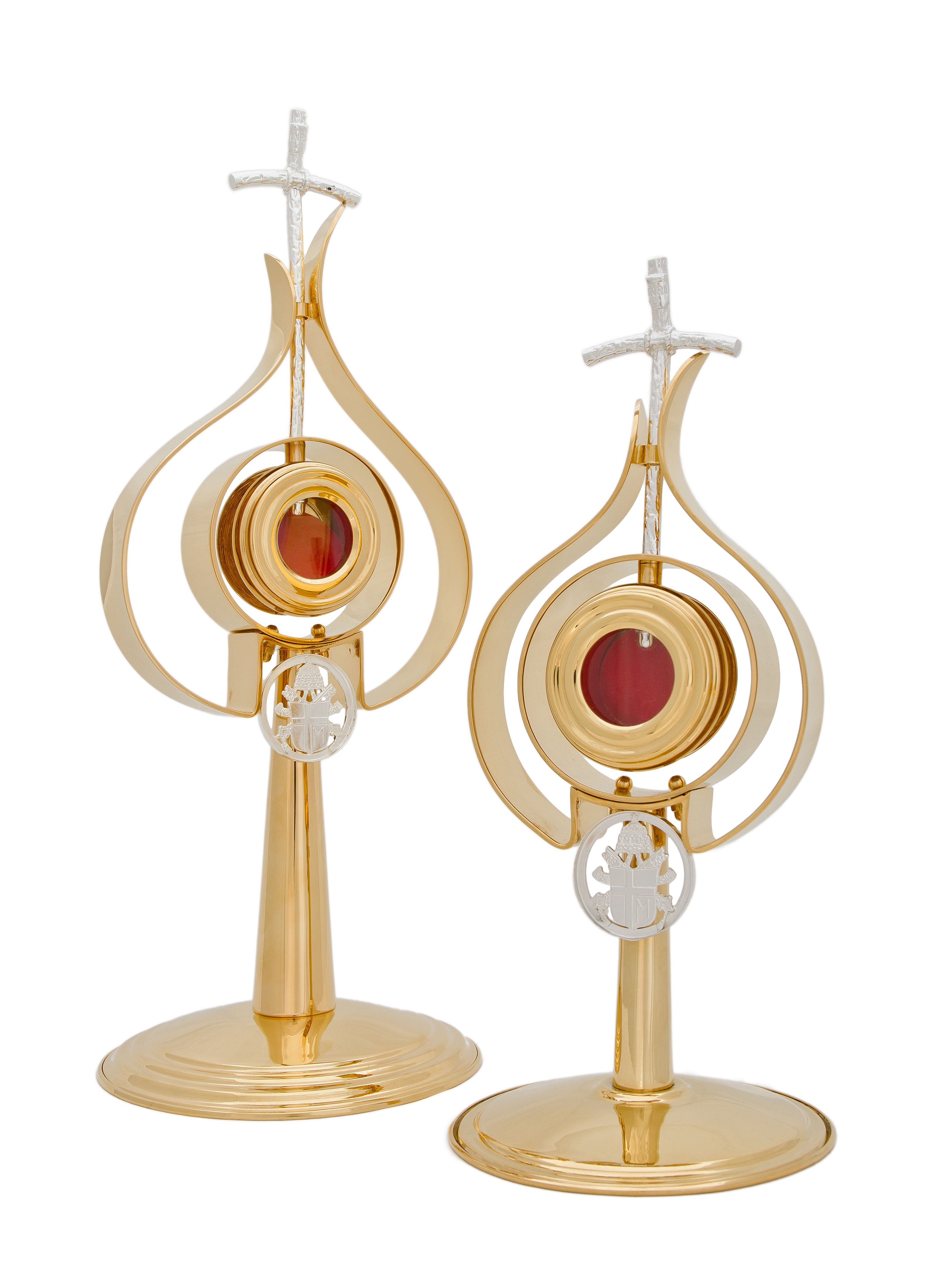 Relikwiarz mosiężny, pozłacany, papieski - 37 cm