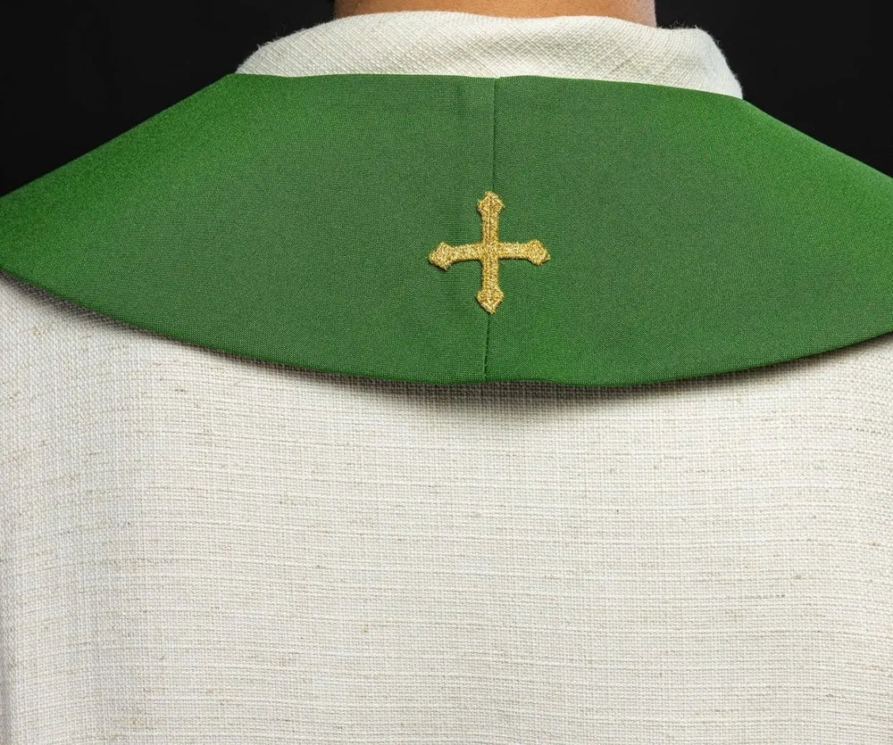 Stuła haftowana zielona, symbolika chleba, ryby, krzyża (36H) - zdjęcie 3