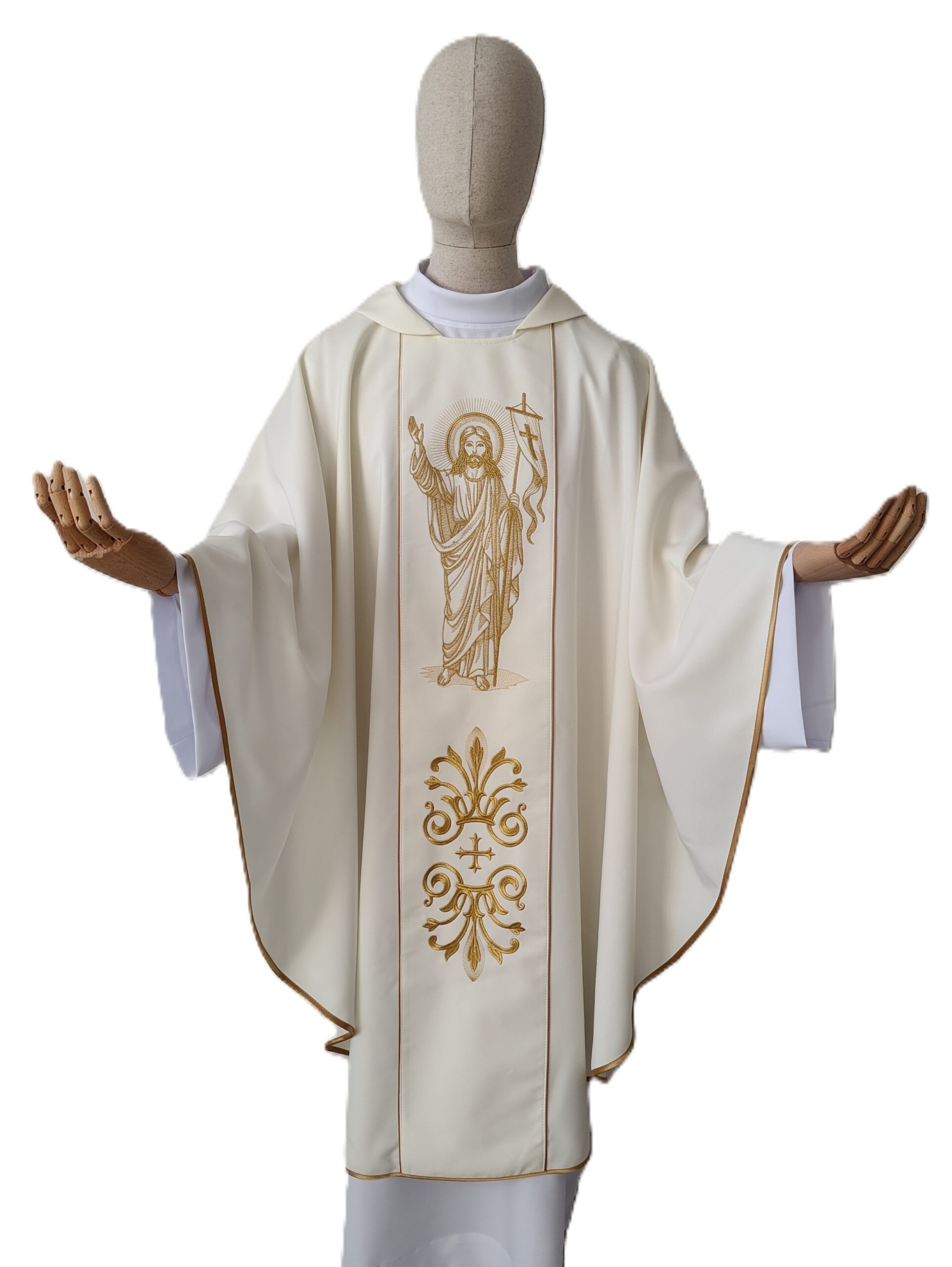 Ornat haftowany ecru, Chrystus Zmartwychwstały