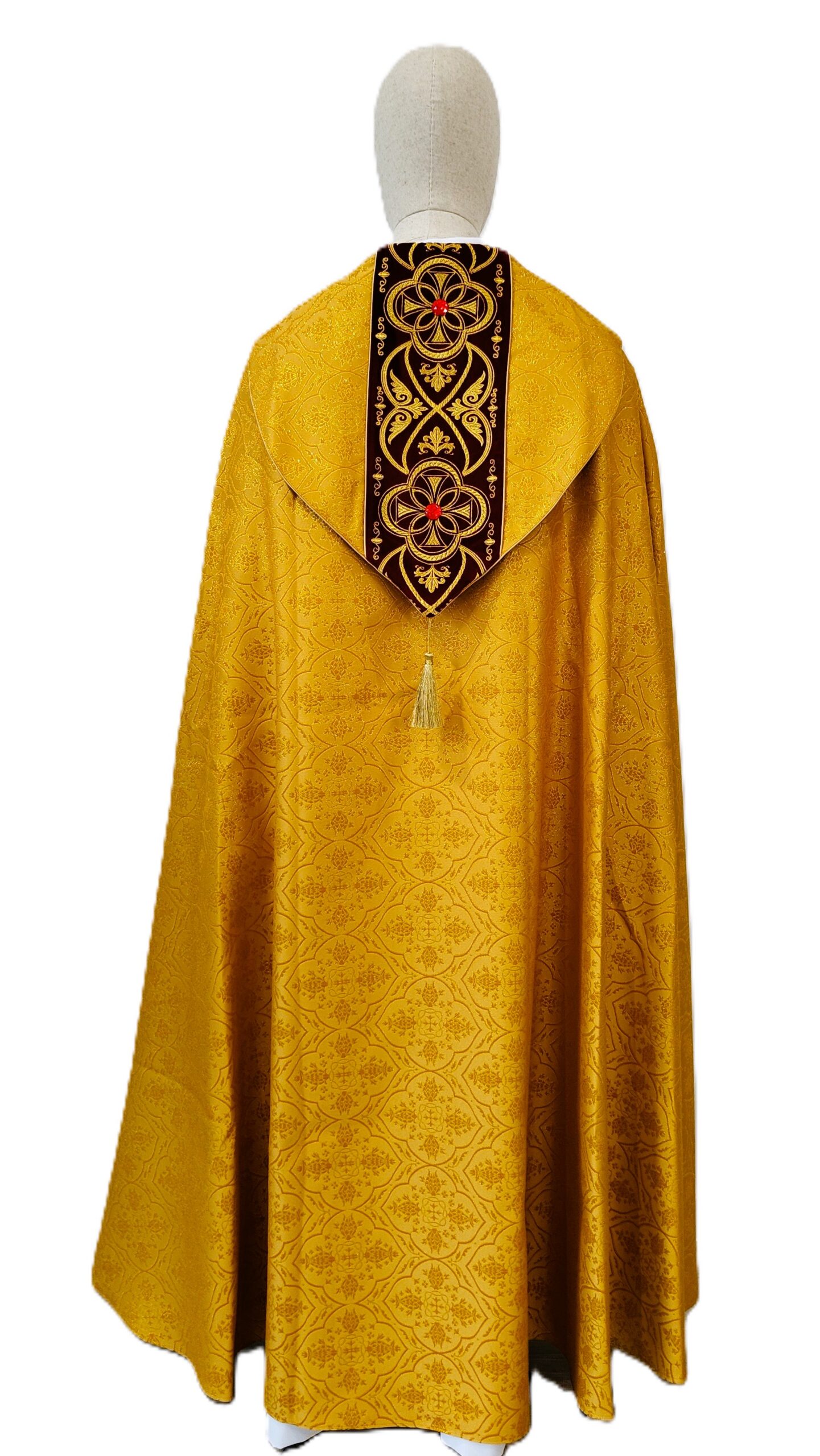 Kapa haftowana, tkanina żakard - ciemne złoto, pasy aksamit - zdjęcie 2