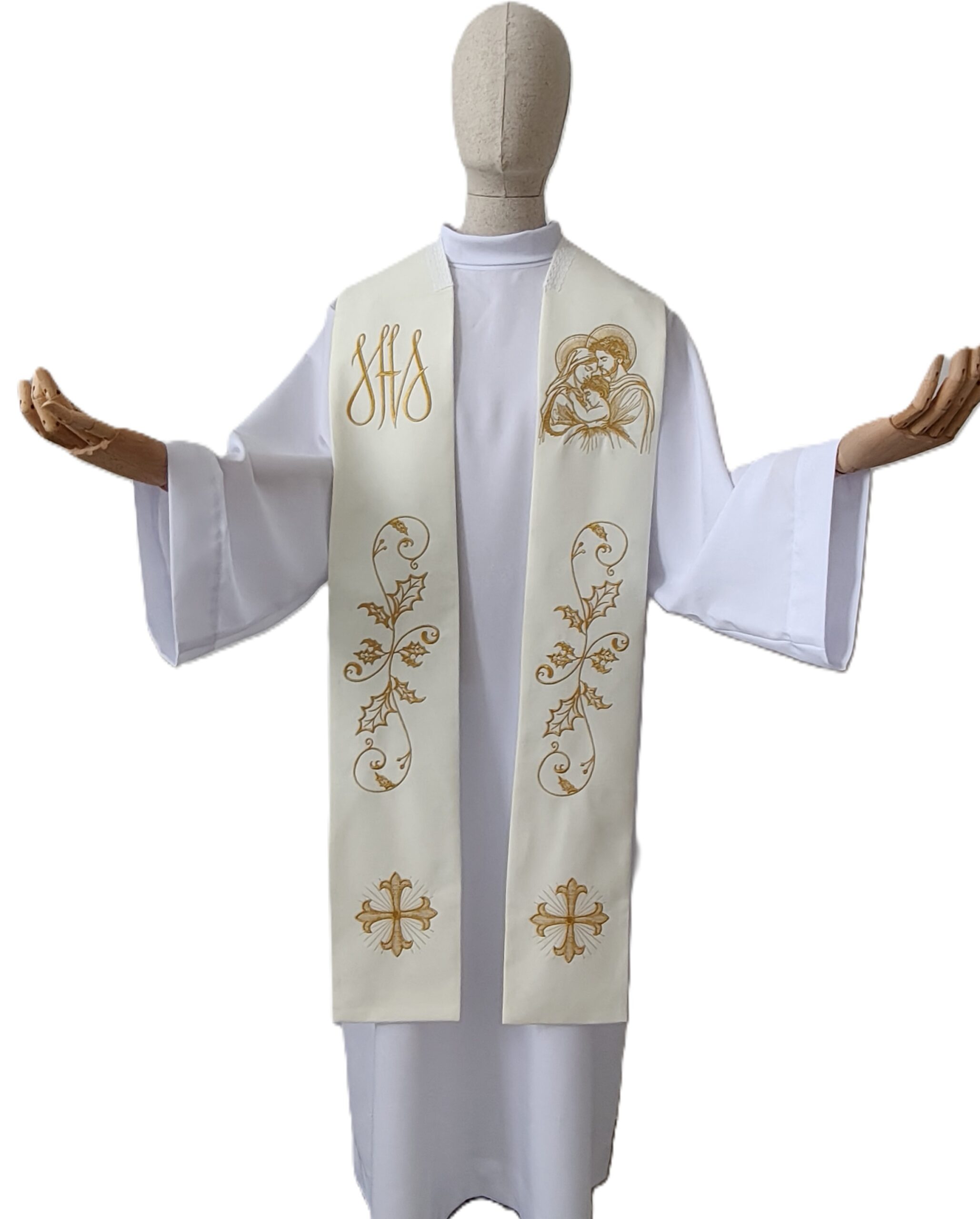 Stuła haftowana ecru Święta Rodzina - Boże Narodzenie - zdjęcie 2