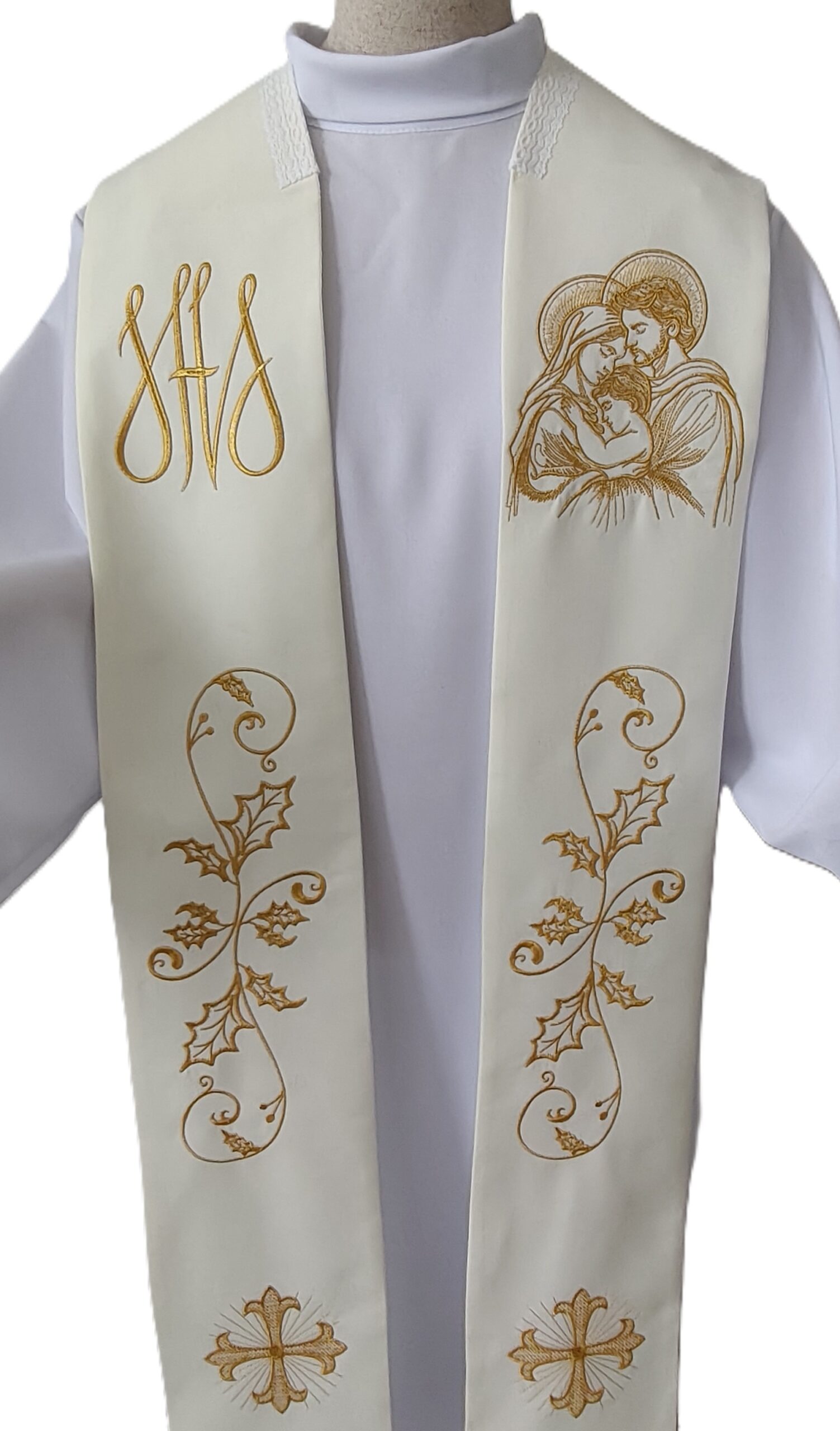 Stuła haftowana ecru Święta Rodzina - Boże Narodzenie - STUŁY