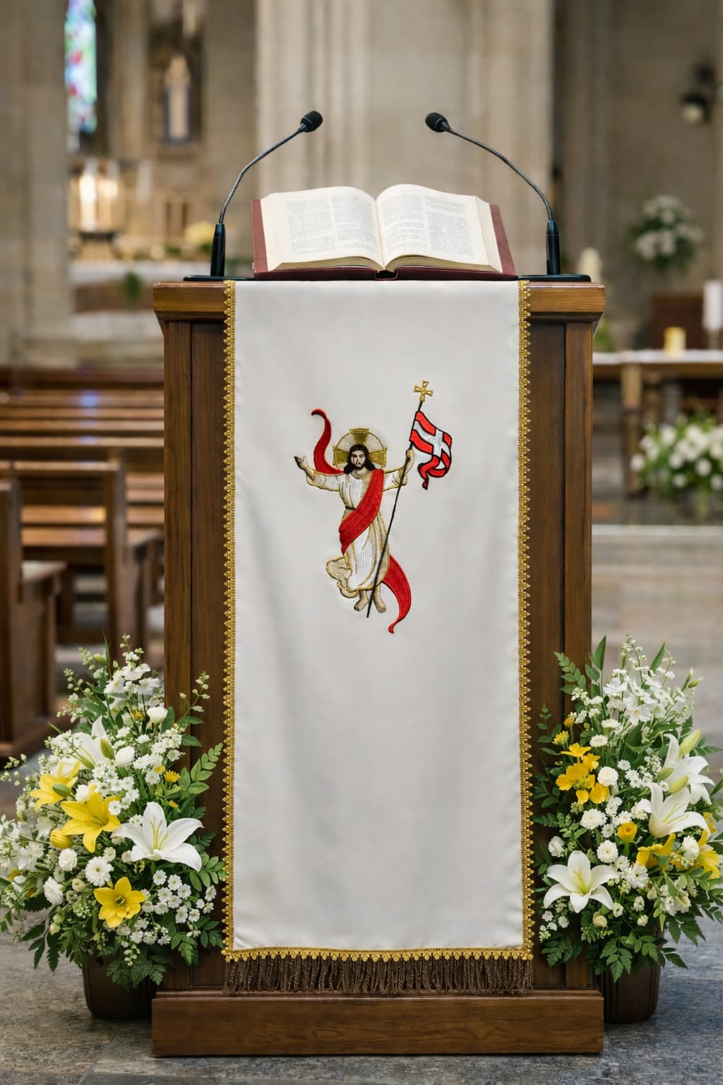 Lektorium wielkanocne białe - Chrystus Zmartwychwstały 160cm x 60 cm - LEKTORIA