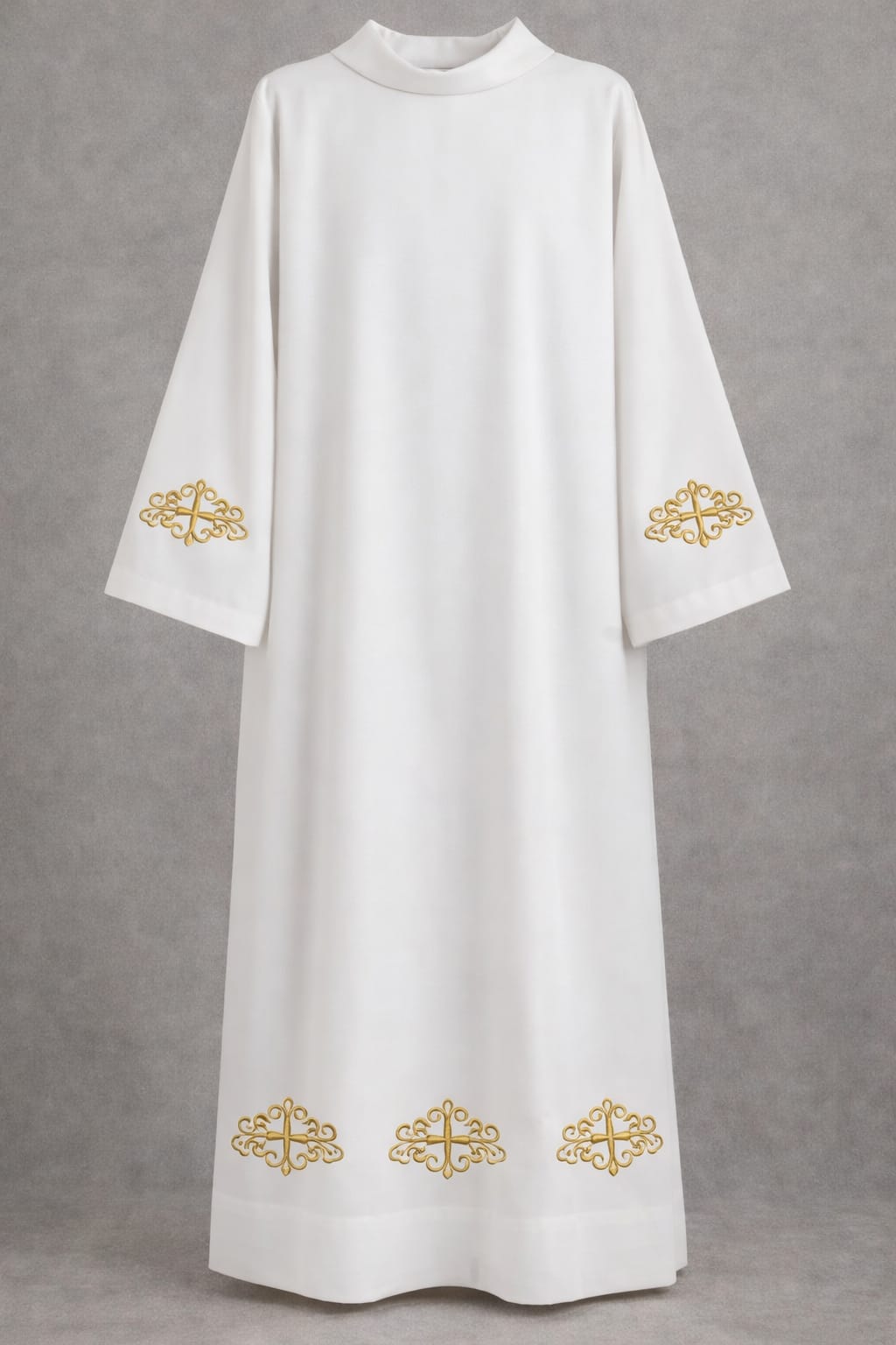 Alba kapłańska, haftowana złotą nicią - materiał strecz biały (1M)