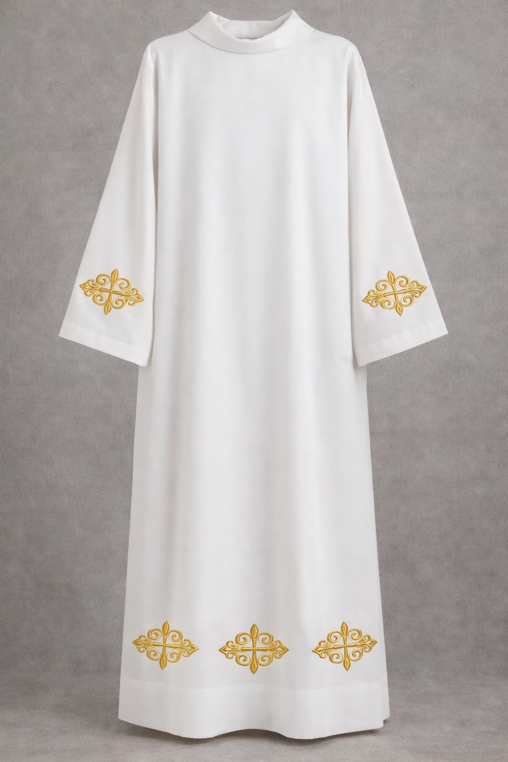 Alba kapłańska, haftowana złotą nicią - materiał strecz biały (2M) - KOMŻE I ALBY  KAPŁAŃSKIE