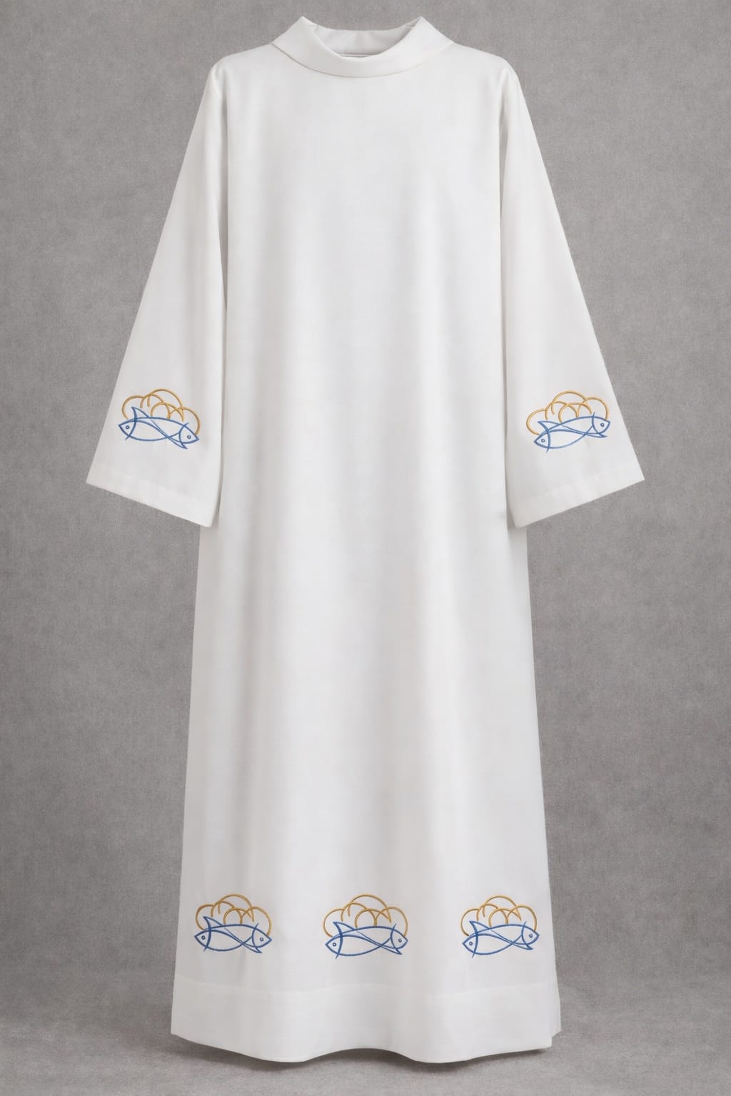 Alba kapłańska, haftowana kolorową nicią - materiał strecz biały (3M)