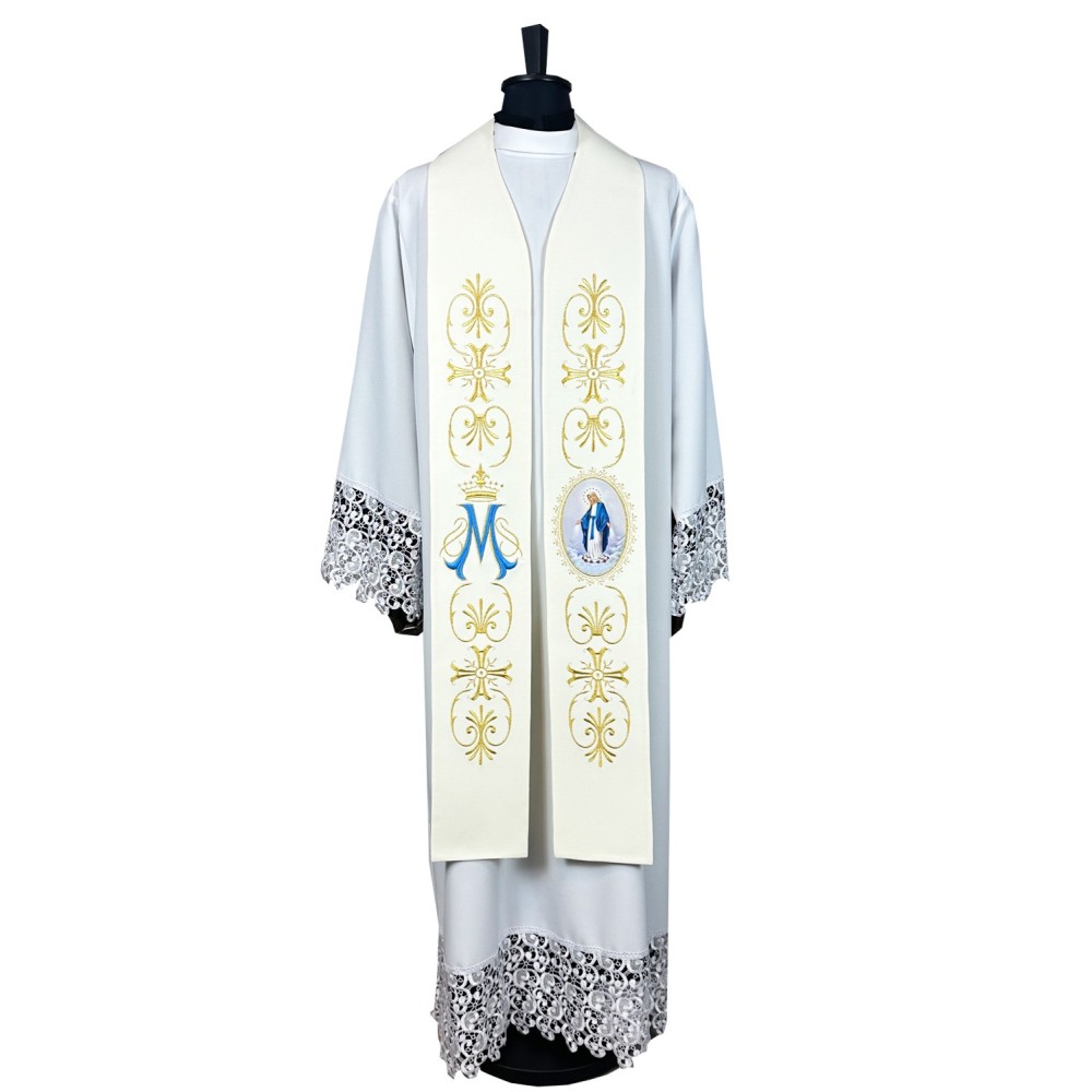 Stuła kapłańska MB Niepokalana - nadruk i haft liturgiczny