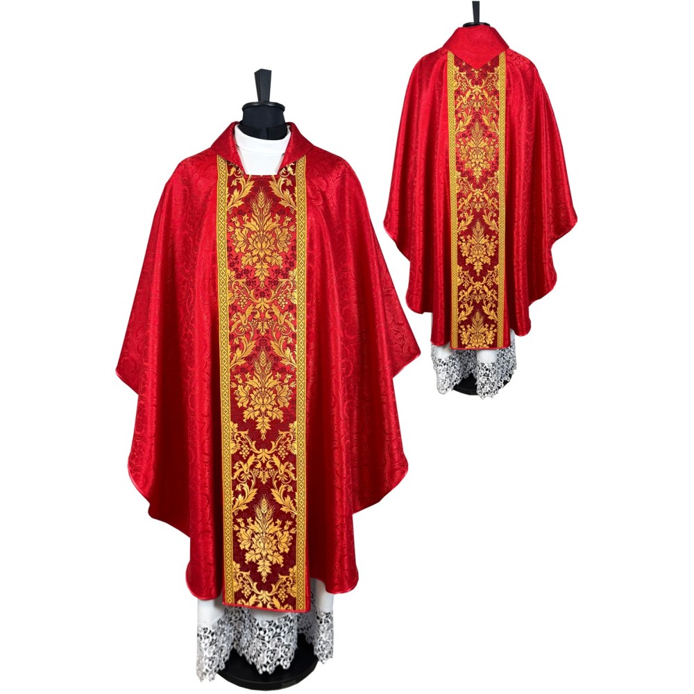 Ornat gotycki - tkanina czerwona żakard - Ornaty czerwone