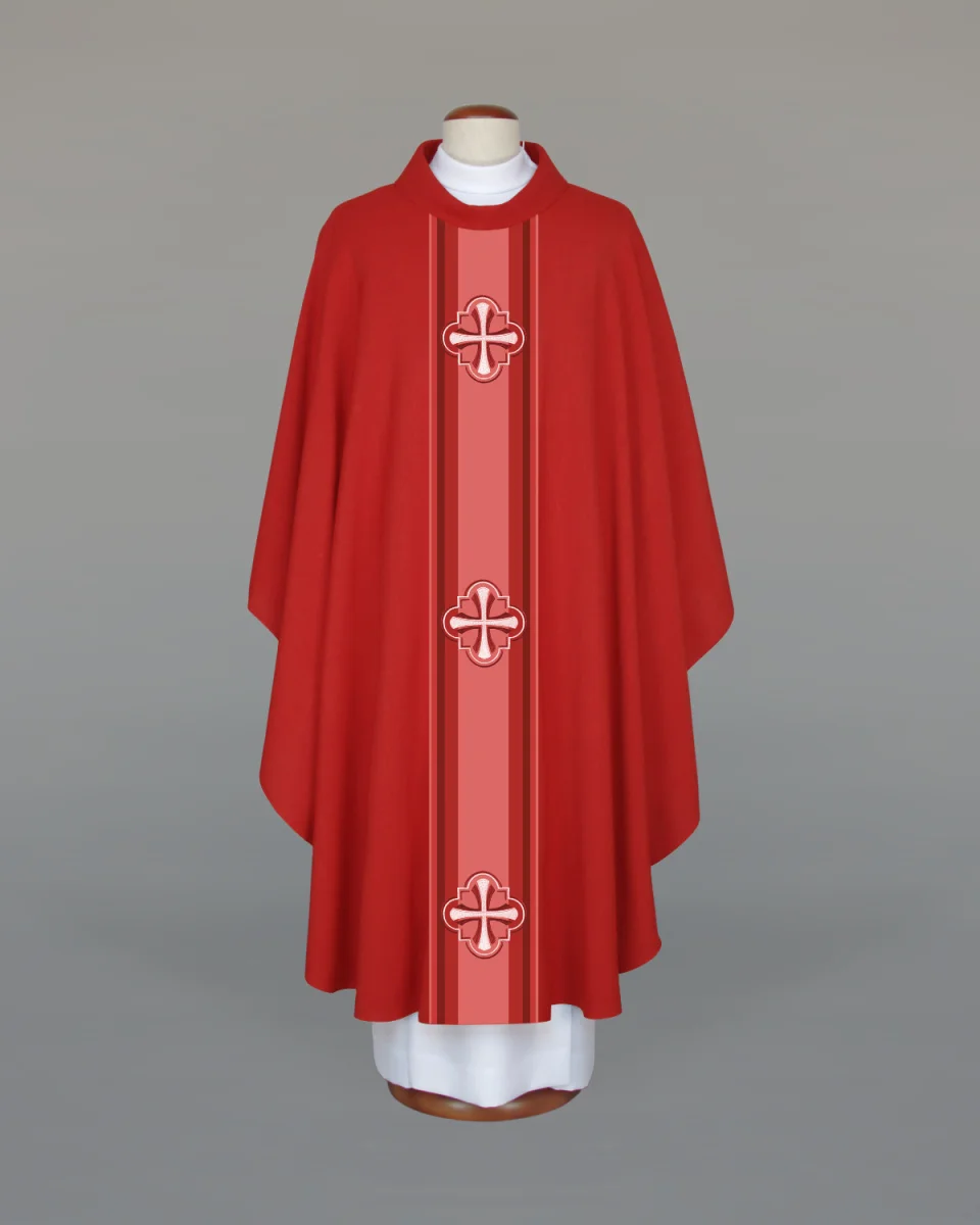 Ornat haftowany czerwony - krzyże - Ornaty czerwone
