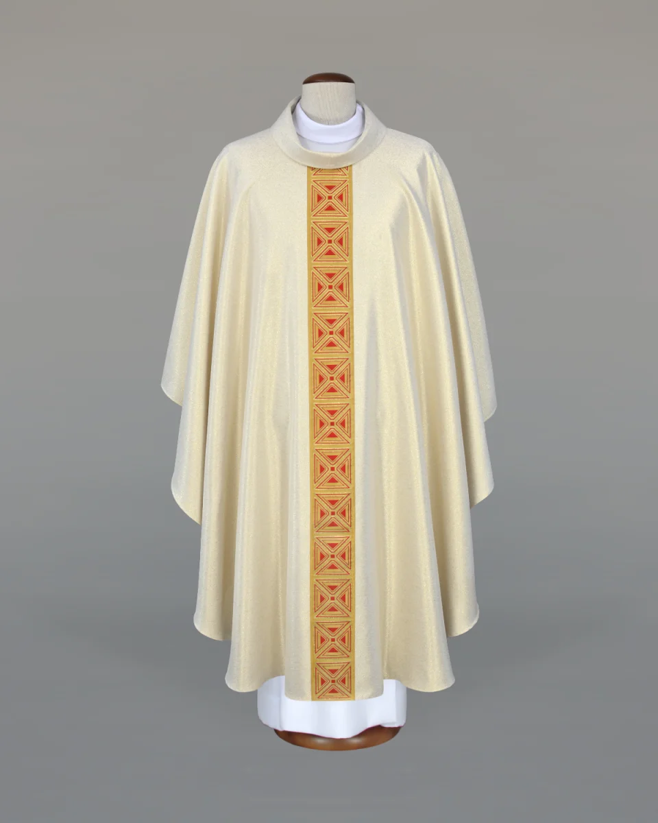 Ornat kapłański ecru, zdobiony efektownym tkanym pasem - Ornaty białe/ ecru