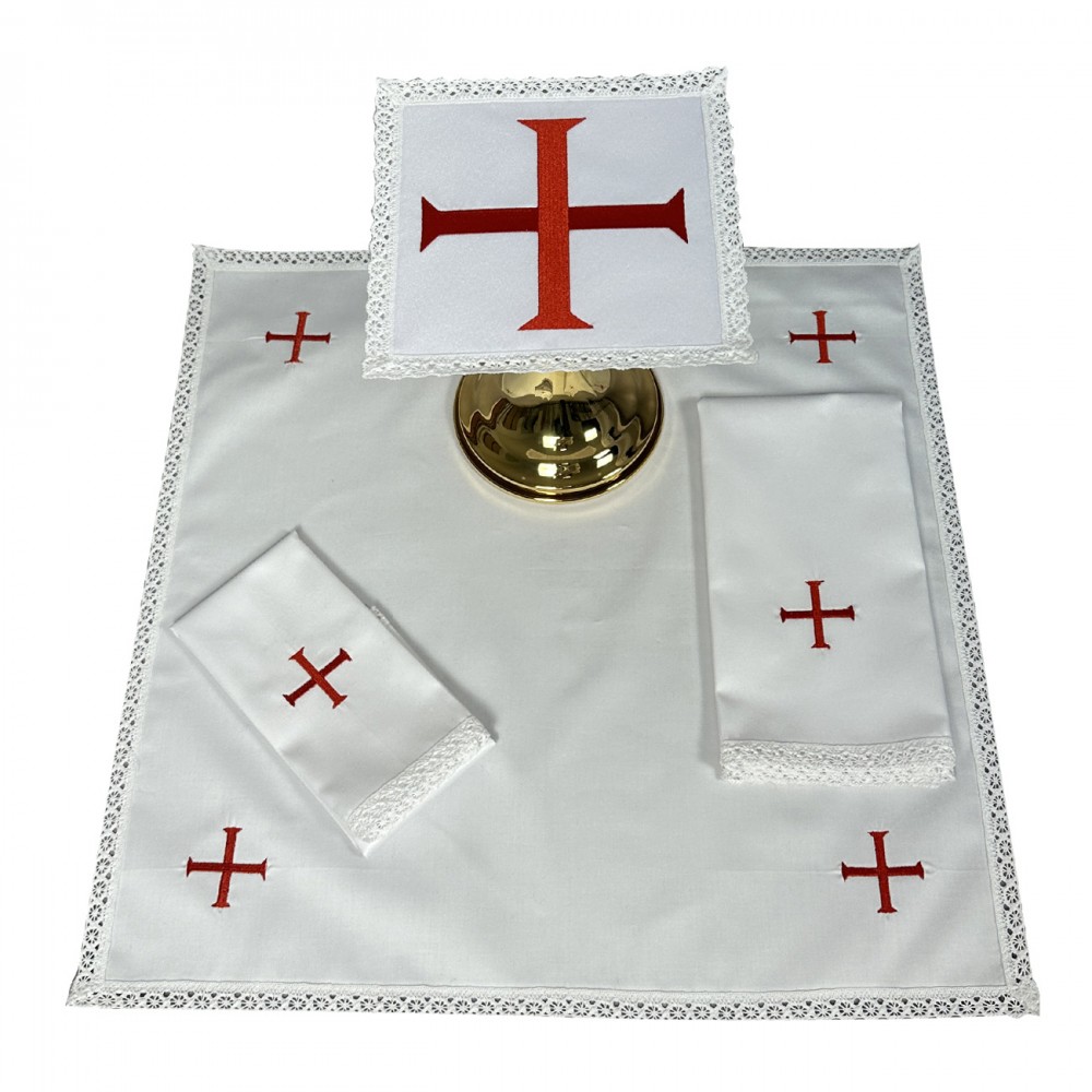Bielizna kielichowa krzyż - czerwony haft