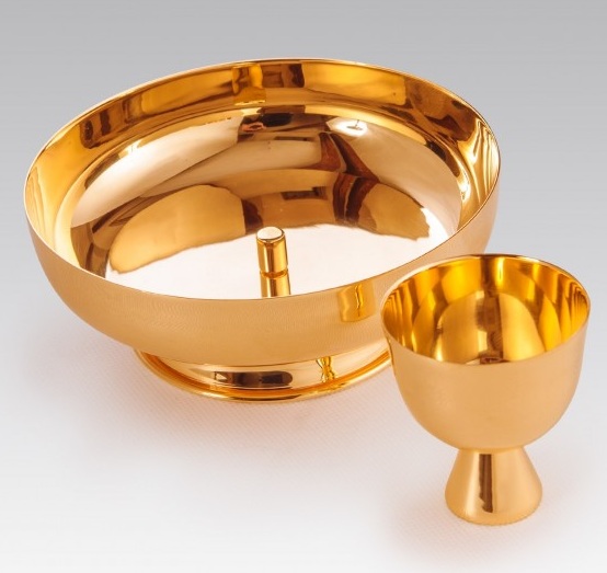 Puszka pod dwiema postaciami - koncelebra, mosiężna, pozłacana 6,5 cm