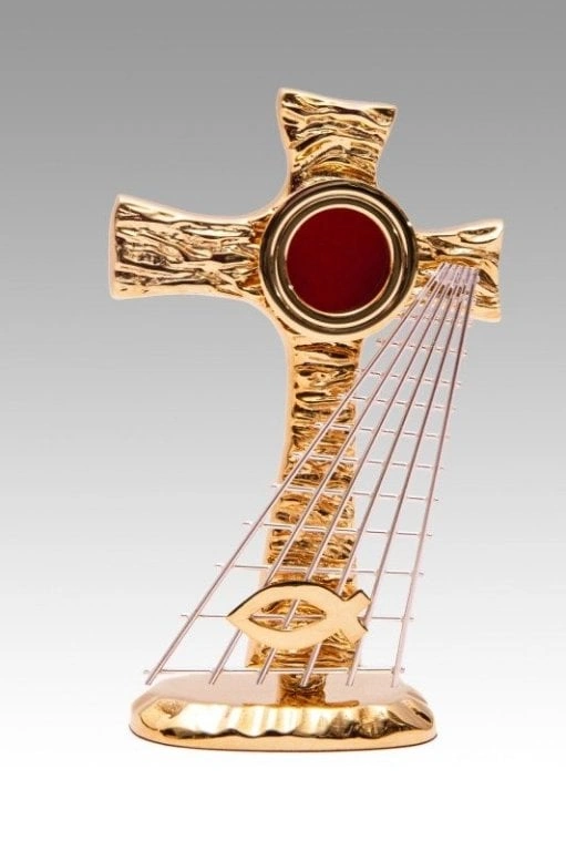 Relikwiarz mosiężny w kształcie krzyża - 19 cm