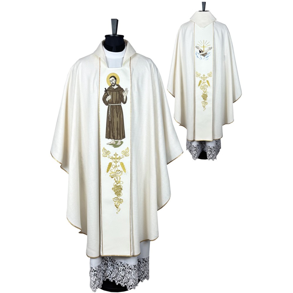Komplet ornat haftowany, stuła, bielizna kielichowa, palka - Święty Franciszek - zdjęcie 4