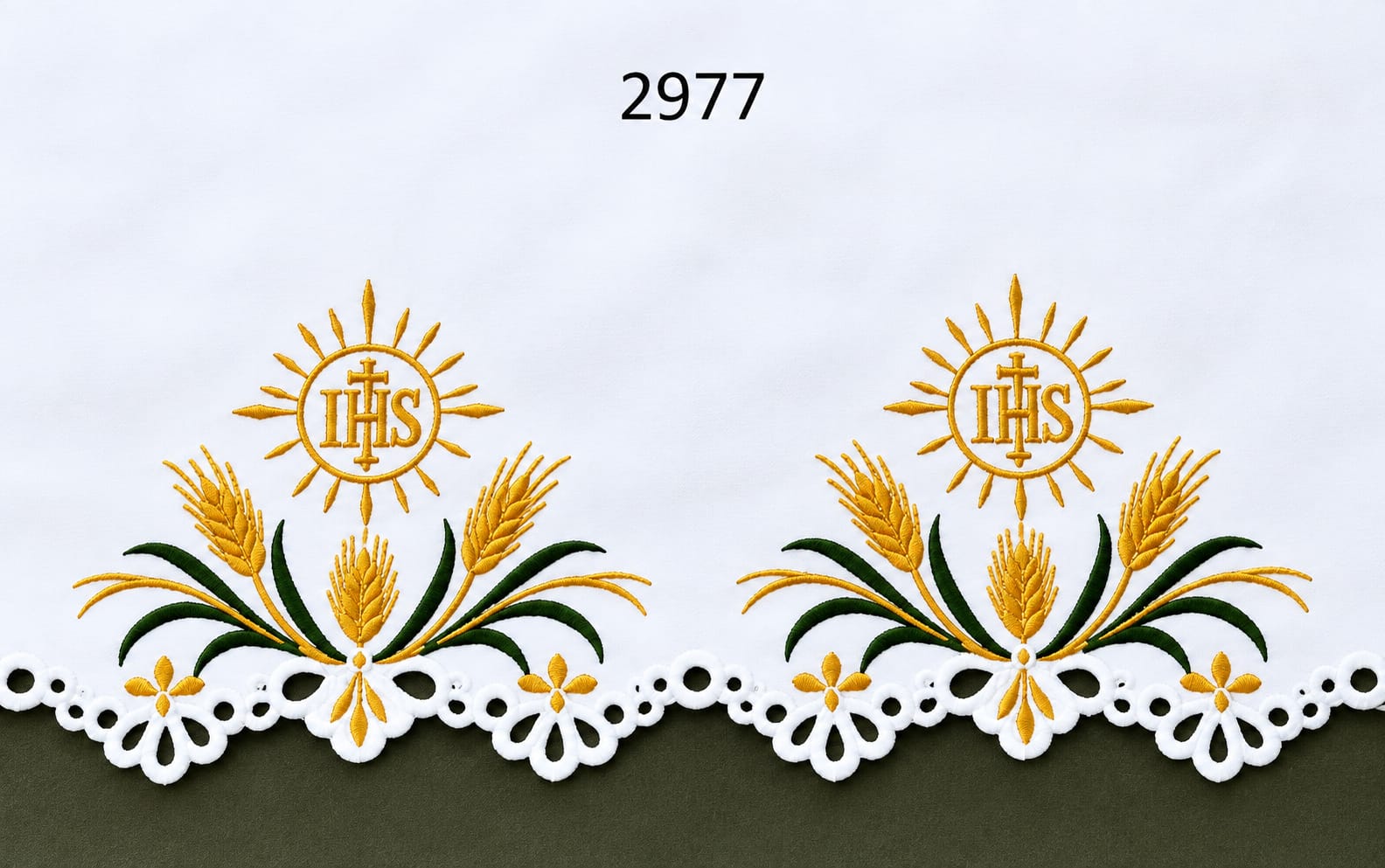Obrus ołtarzowy, wzór eucharystyczny - haftowany IHS, kłosy