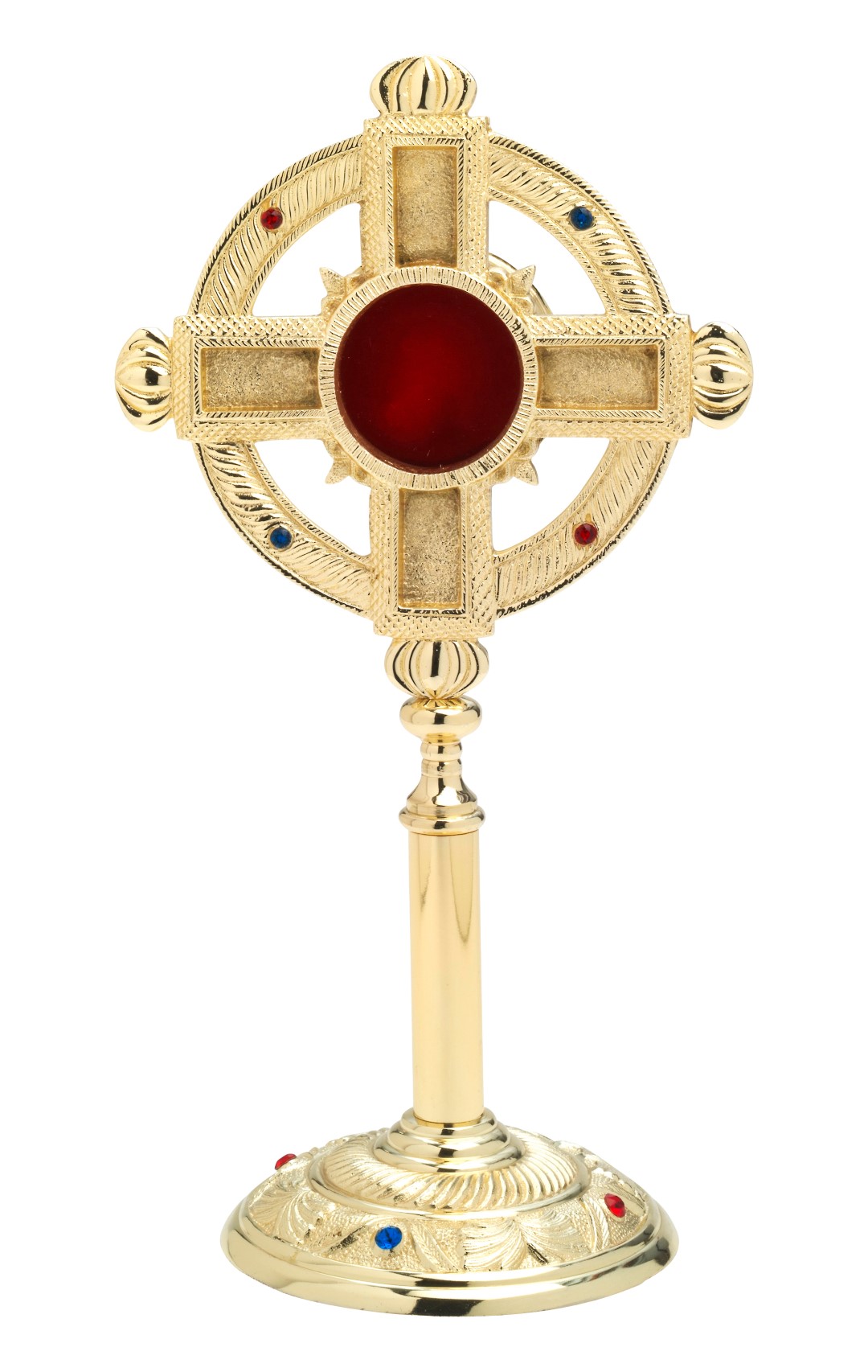 Relikwiarz z kamieniami szlachetnymi, pozłacany - 32 cm - zdjęcie produktu