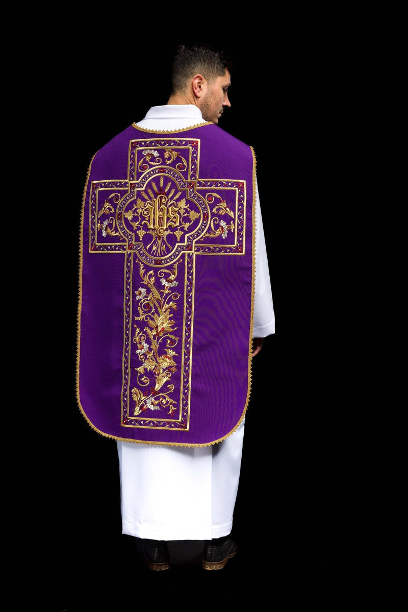 Ornat rzymski haftowany IHS - kolory liturgiczne (40)