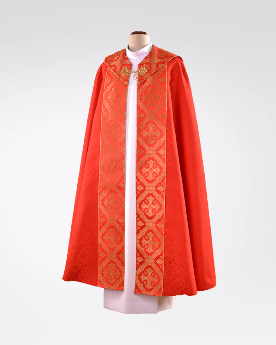 Kapa czerwona haftowana adamaszek (59) - KAPY LITURGICZNE - Nowość