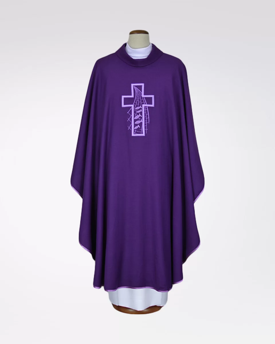Ornat fioletowy haftowany - tkanina len (14)