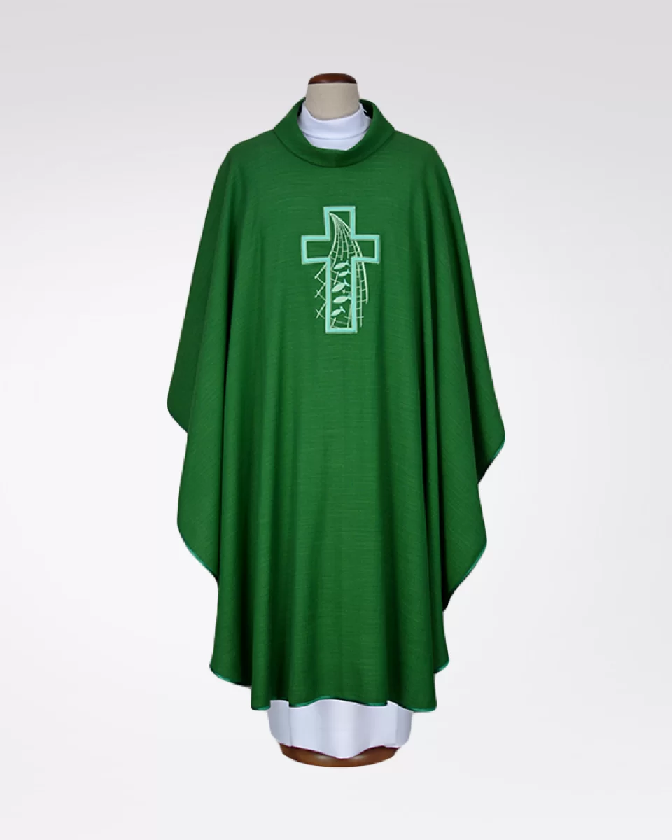 Ornat zielony haftowany - tkanina len (14)