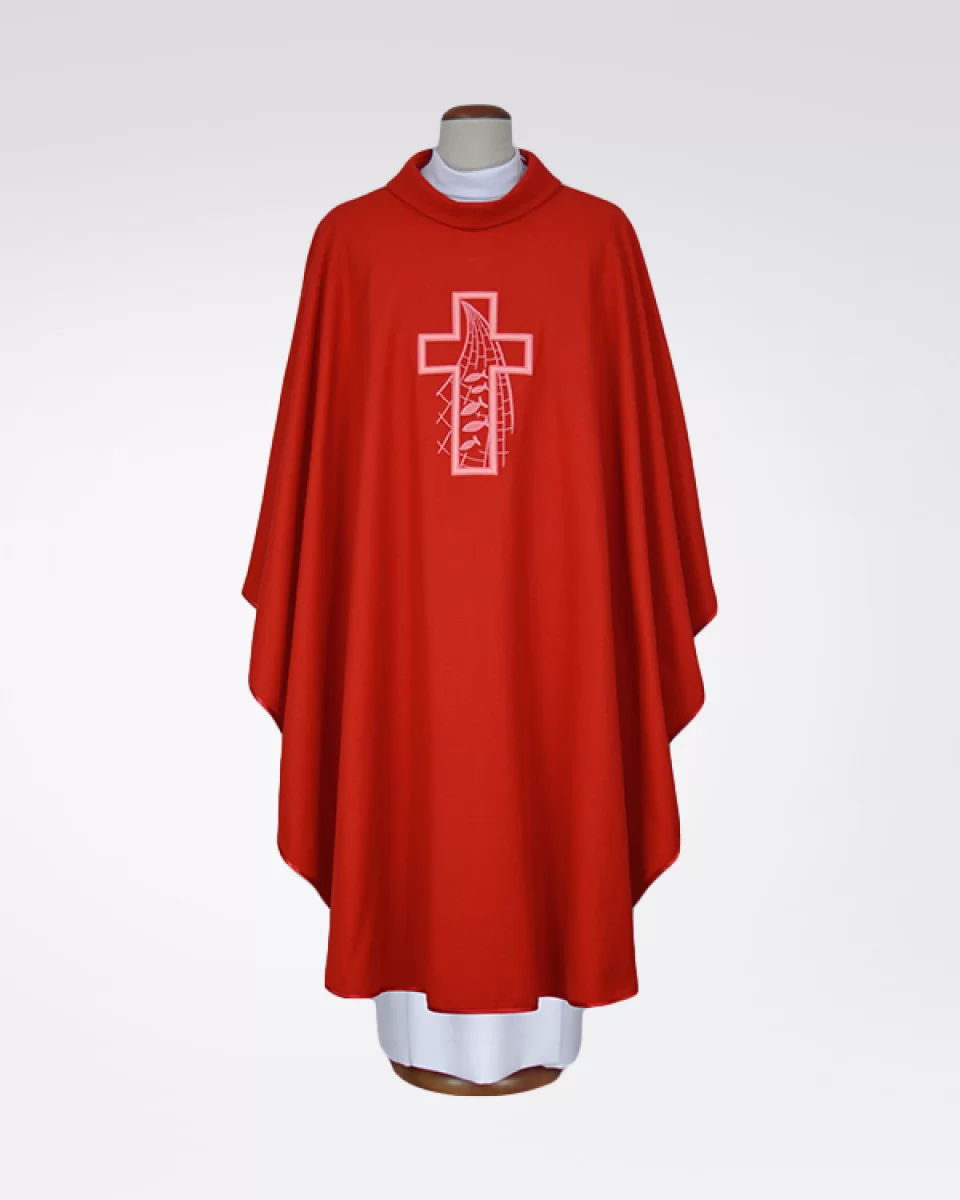 Ornat czerwony haftowany - tkanina len (14)