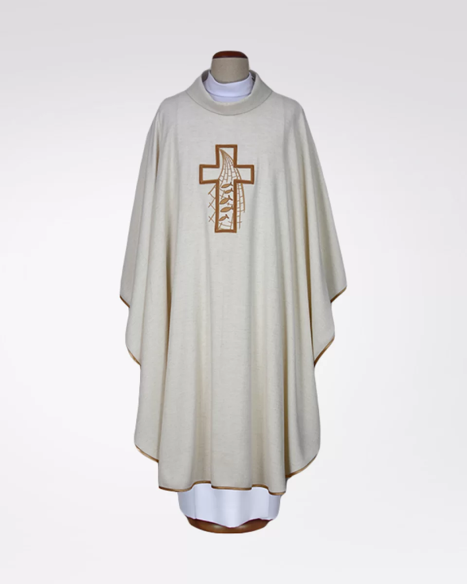 Ornat ecru haftowany - tkanina len (14)